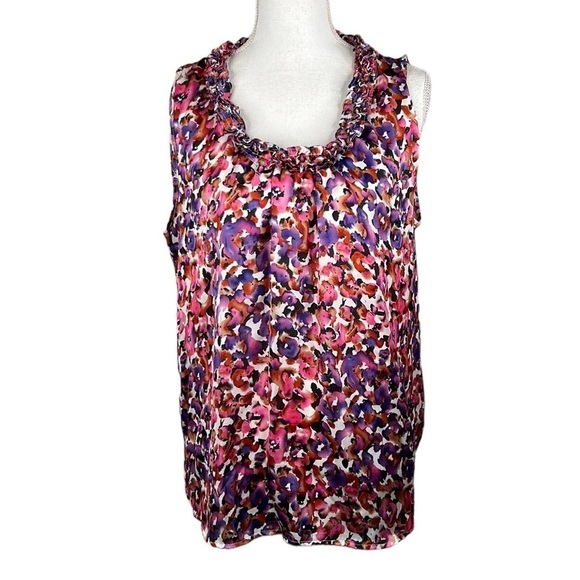 Elementz Floral Ruffle Neck Short Sleeve Top Size Large - Picture 1 of 5